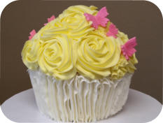 Giant Cupcake Yellow Roses and Pink Butterflies